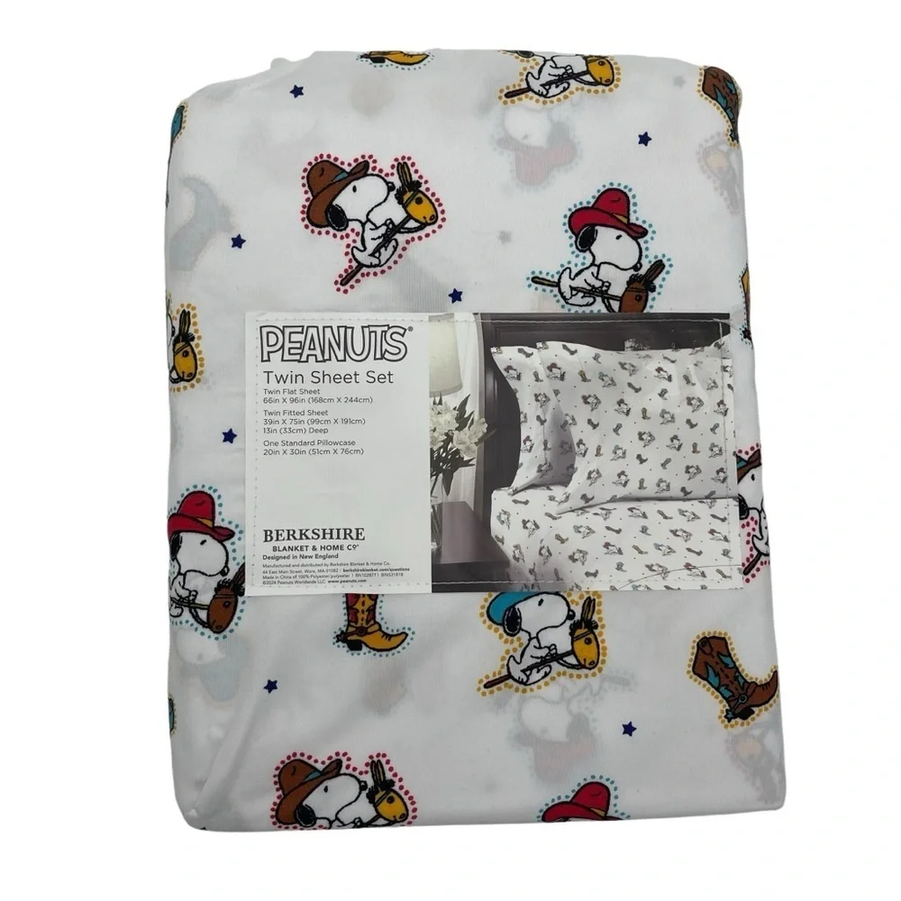 Peanuts Snoopy Twin Size Ride ‘Em Cowboy Sheet Set 3 piece white NWT